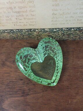 Fire & Light Celery Green Heart Recycled Glass Paperweight 2.5”